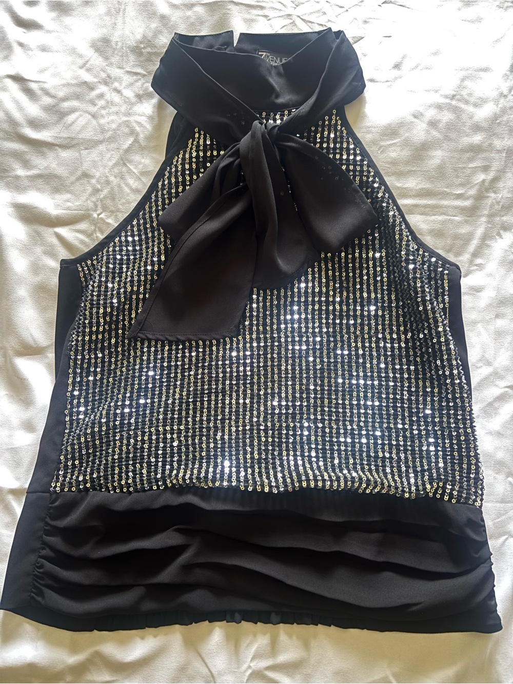 Black Sequin Tie-Neck Halter Camisole